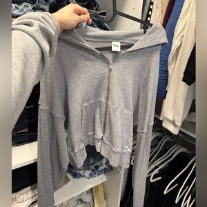 TNA Gray Waffle-Knit Zip Hoodie